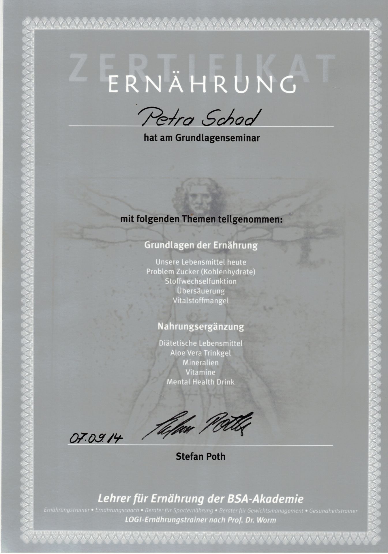 Zertifikat Ernährungsberatung Beauty Point Kornwestheim Petra