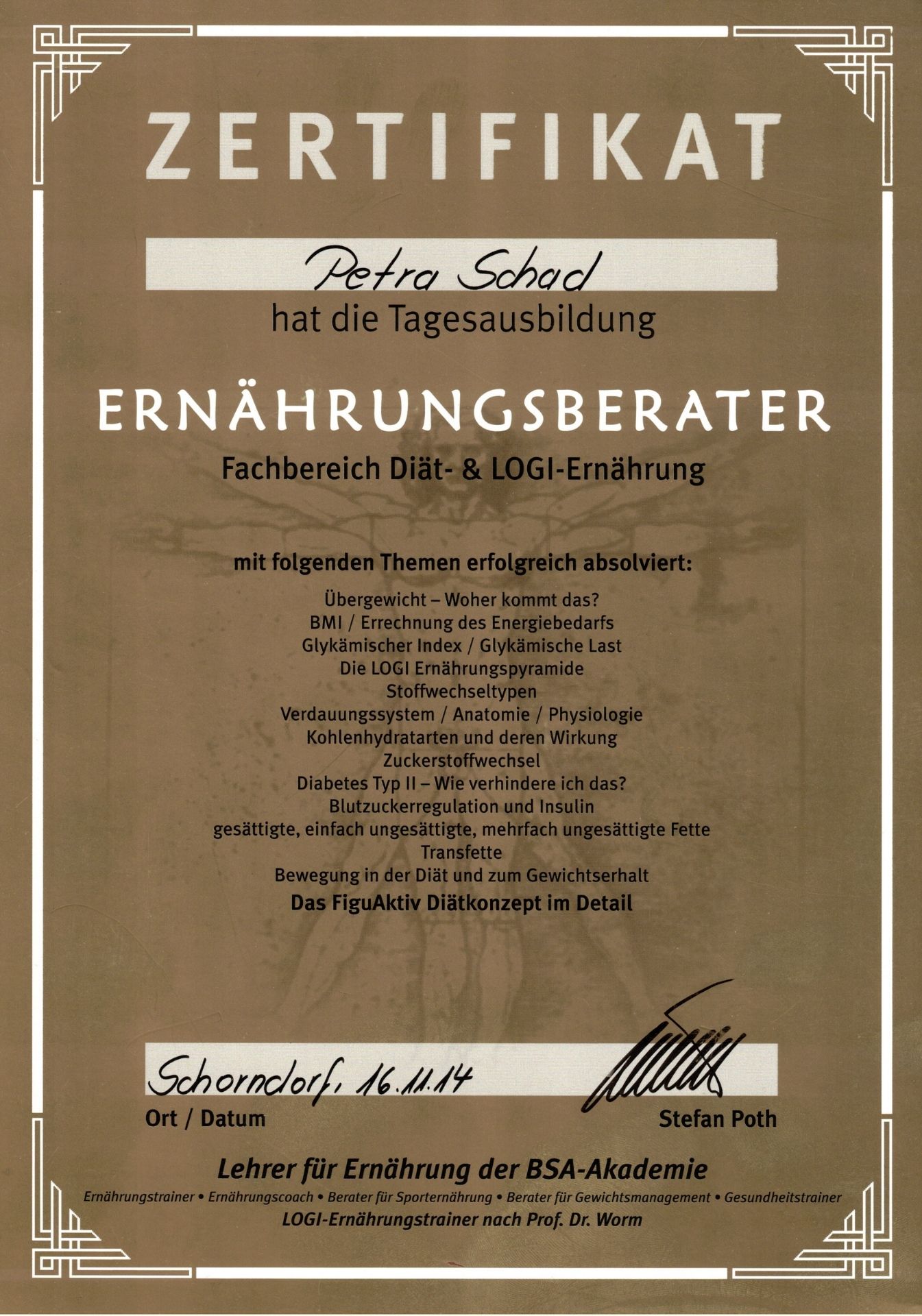 Zertifikat Ernährungsberatung 2Beauty Point Kornwestheim Petra