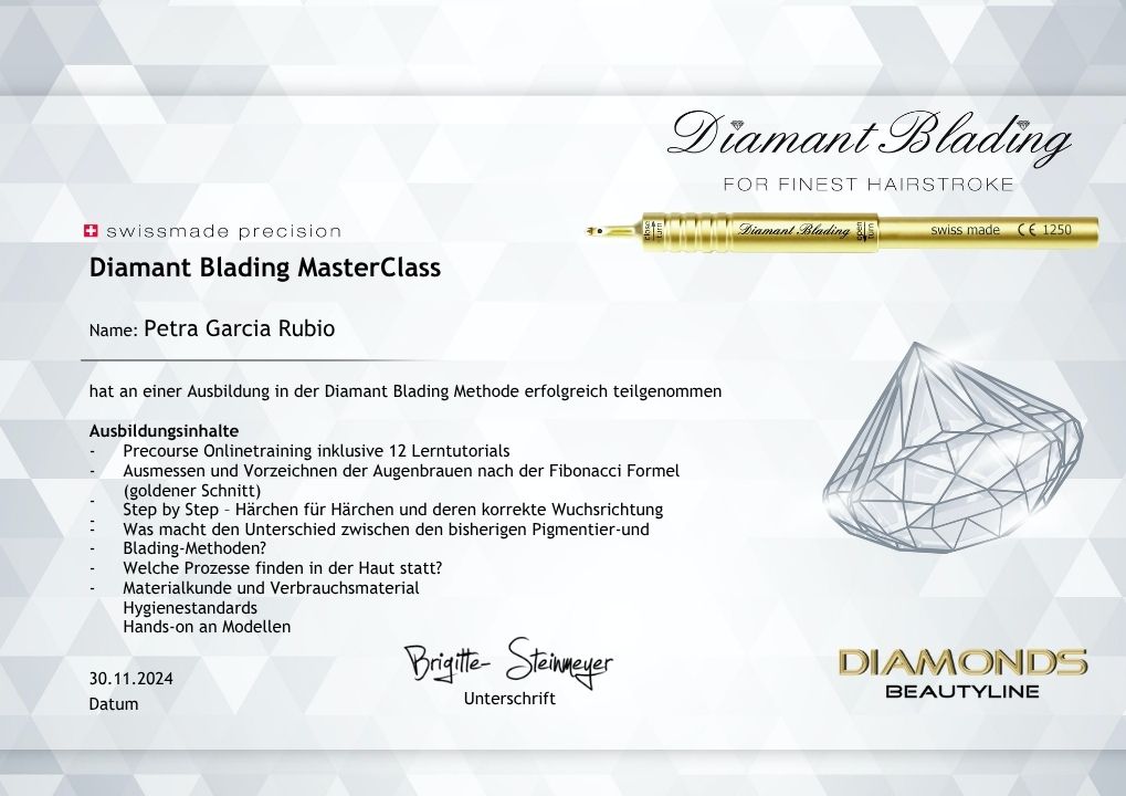 Zertifikat Diamant Blading Beauty Point Kornwestheim Petra